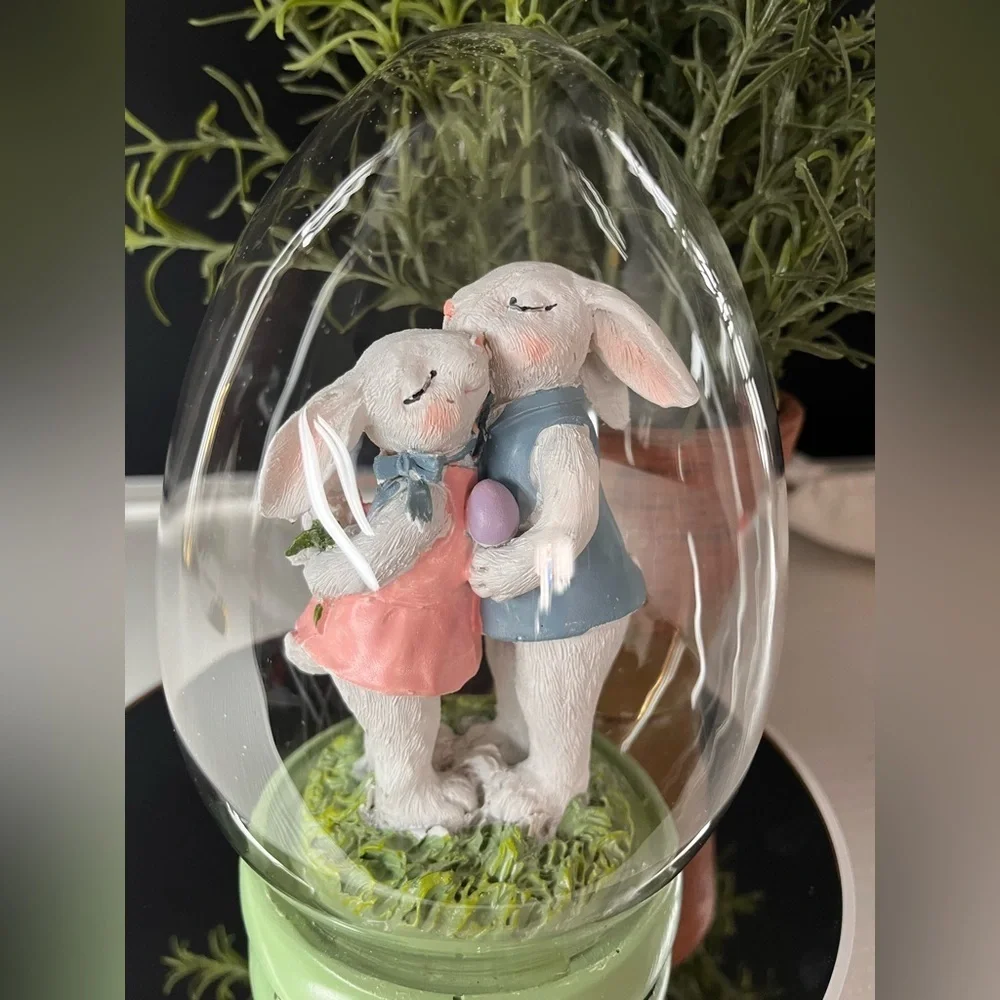 Kissing Bunnies Resin Globe Dome Tabletop Decor Easter Spring NWT